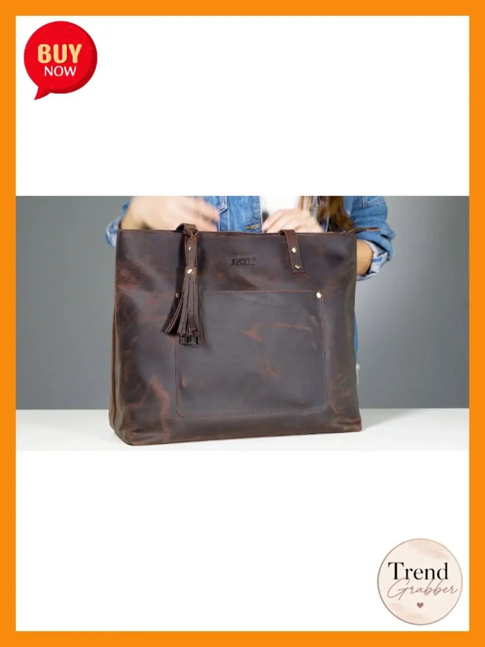 Vintage Leather Tote Bag with Tassel - Large Capacity Work Tote